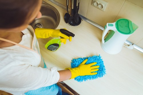 Professional office cleaners working in a Fulham workplace